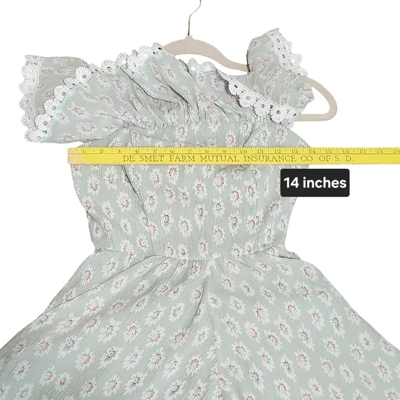 SAINTS SECRETS Womens Romper Small Sage Green Floral Lace Coquette Cottage Boho - Picture 10 of 11